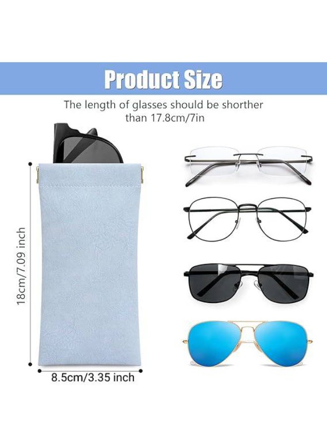 CLENEA Sunglass Case 2 Pcs Soft Eyeglass Cases for Women Portable Squeeze Top Leather Glasses Pouch Soft Glasses Cases PU Leather Sunglasses Bag Anti-Scratch Eyeglasses Pouch for Women Men Kids - Image 2